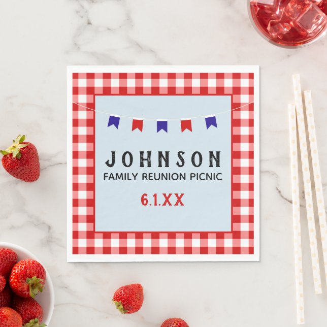 Red Chequered Tablecloth Summer Picnic Party Napkin (Insitu)