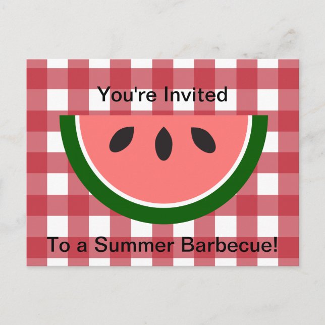 Red Chequered Tablecloth Watermelon Invitation Postcard (Front)