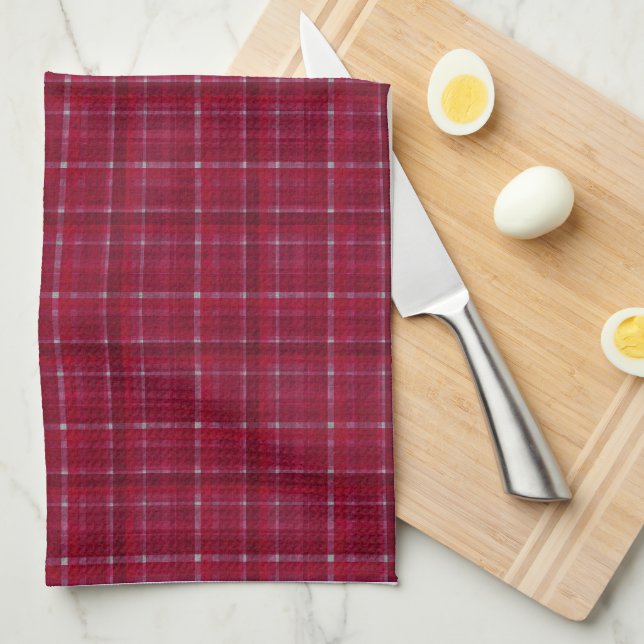 Red Chequered Tartan Tea Towel (Quarter Fold)