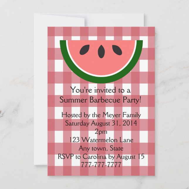 Red Chequered Watermelon Summer Party Invitation (Front)