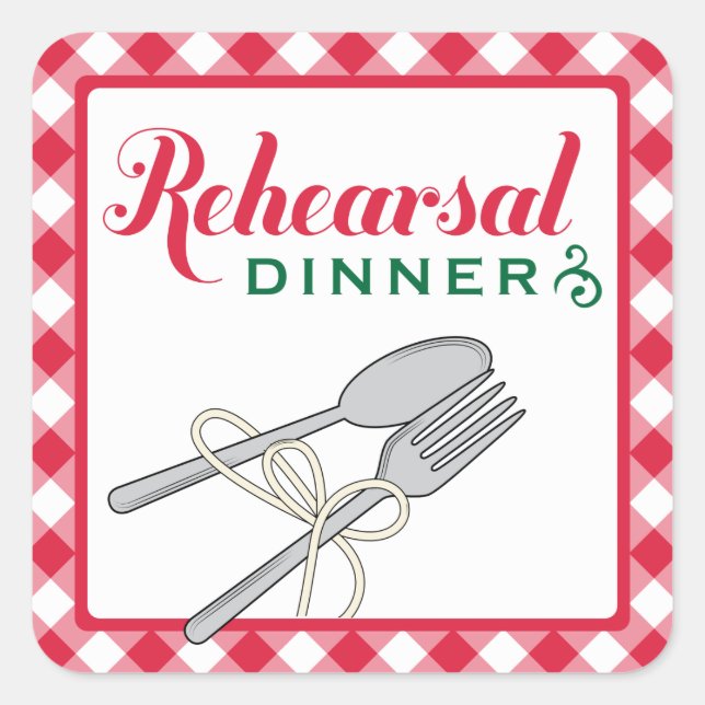 Red Chequered Wedding Rehearsal Dinner Square Sticker (Front)