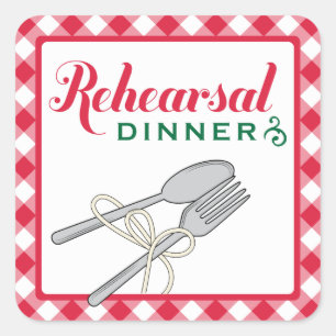 Red Chequered Wedding Rehearsal Dinner Square Sticker