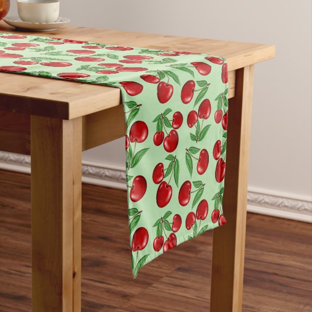 Red Cherries All Over Pattern Long Table Runner (In Situ)