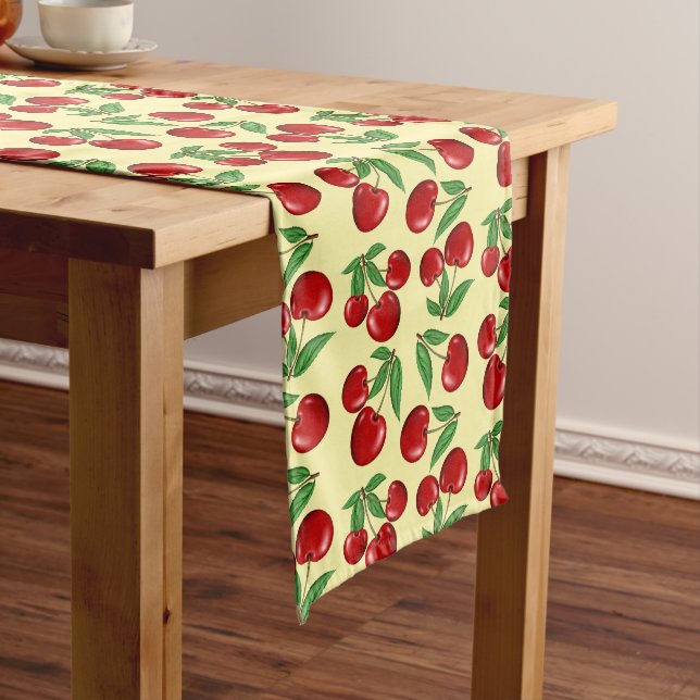 Red Cherries All Over Pattern Long Table Runner (In Situ)