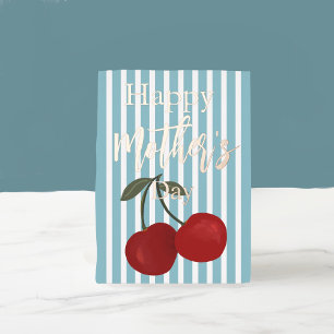 Red Cherries and Stripes Mother's Day Foil Holiday Card