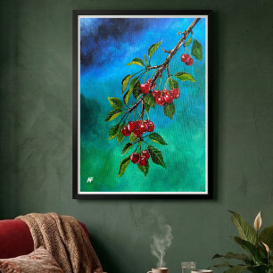 Red Cherries at Summer Dawn Painting by Alfred Fox Poster