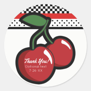 Red Cherries Black Custom Retro Party Favour Classic Round Sticker