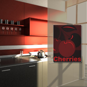 Red Cherries, Black Kitchen Wall Decor