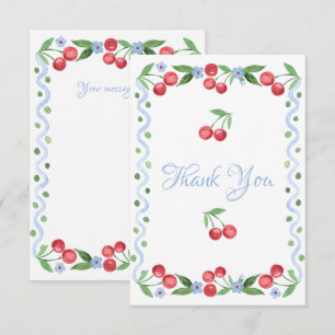 Red Cherries Blue Script Personalised Thank You Card