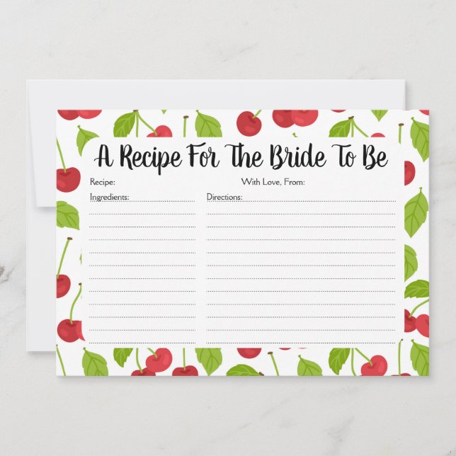 Red Cherries Bridal Shower Recipe Card (Front)