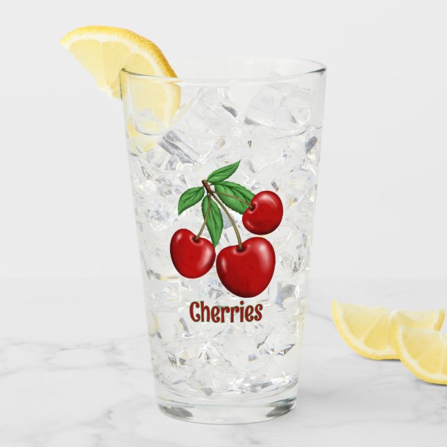 Red Cherries Cluster Design Personalised Glass (Front Ice)