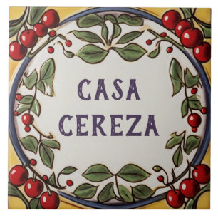 Red Cherries Custom House Name Plate Plaque Sign Ceramic Tile
