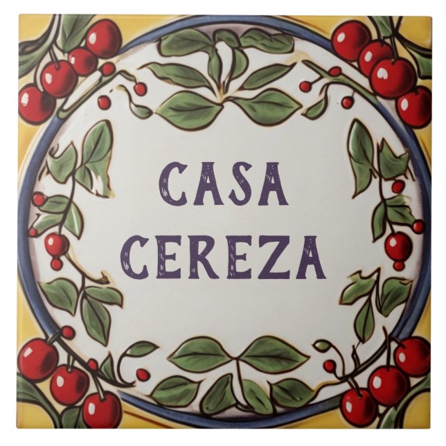 Red Cherries Custom House Name Plate Plaque Sign Ceramic Tile (Front)