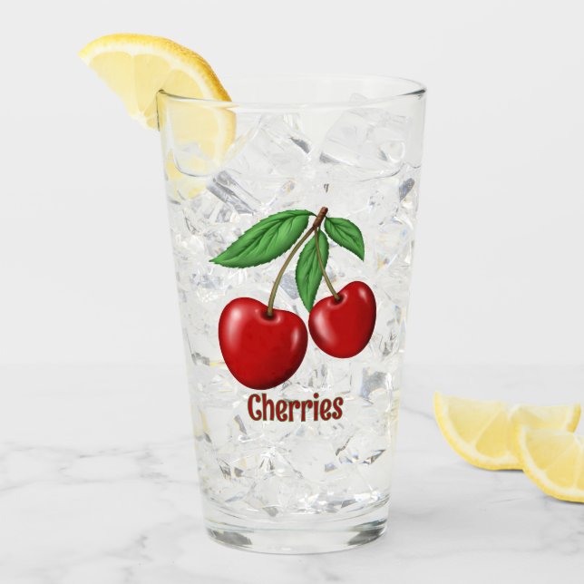 Red Cherries Design Personalised Glass (Front Ice)
