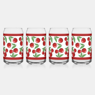 Red Cherries Fruit All Over Pattern Can Glass