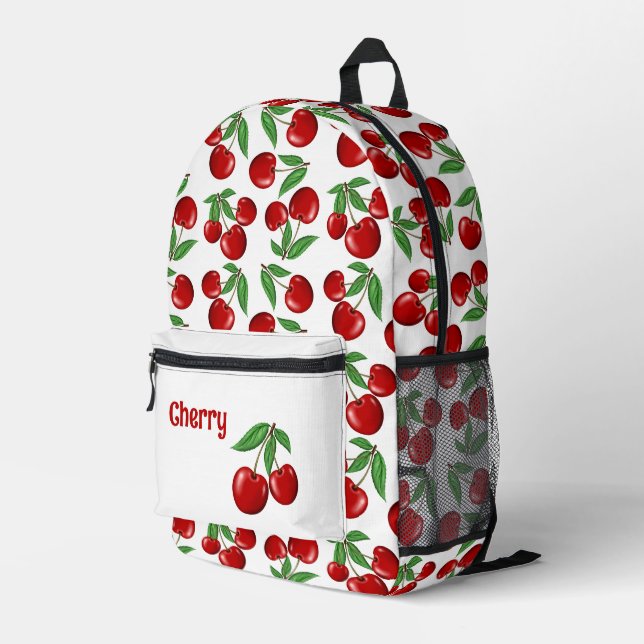 Red Cherries Fruit All Over Personalised Printed Backpack (Back Corner Right)