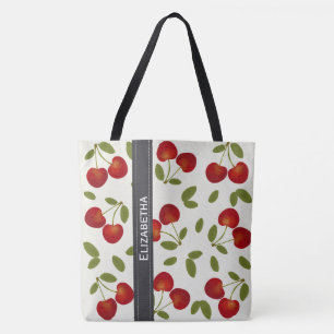 Red cherries fruit patterns tote bag