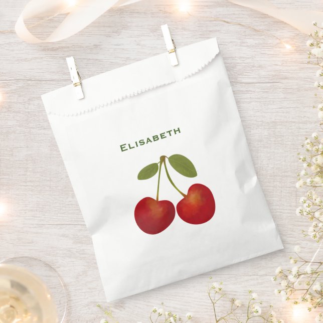 Red cherries fruit personalise name   favour bag (Clipped)