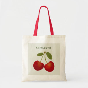 Red cherries fruit personalise name tote bag