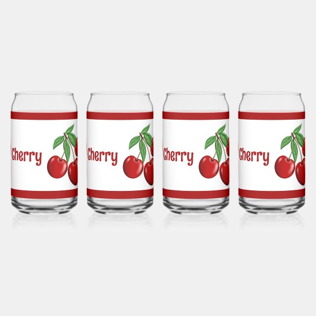 Red Cherries Fruit Personalised Can Glass (Left)