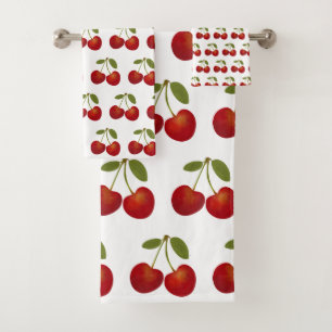 Red Cherries Fruit Personalised Name Bath Towel Set
