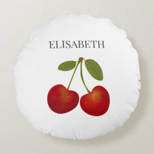 Red Cherries Fruit Personalised Name Round Cushion