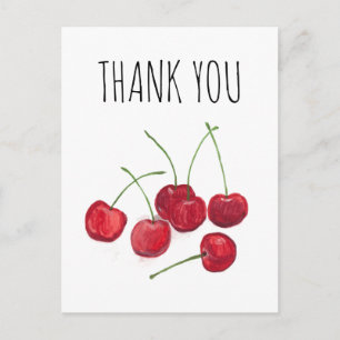 Red Cherries Fruit Watercolor Sweet Food Vegan Postcard