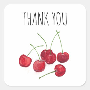 Red Cherries Fruit Watercolor Sweet Vintage Cute Square Sticker