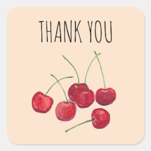 Red Cherries Fruit Watercolor Sweet Vintage Cute Square Sticker