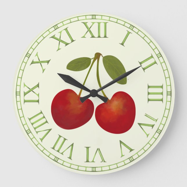 Red Cherries fruits Large Clock (Front)