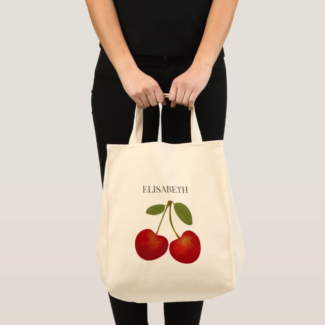 Red Cherries Fruits Personalise Name Custom Tote Bag (Front (Product))