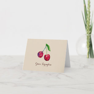 Red Cherries Girly Beige Coquette Hand-Drawn Note Card