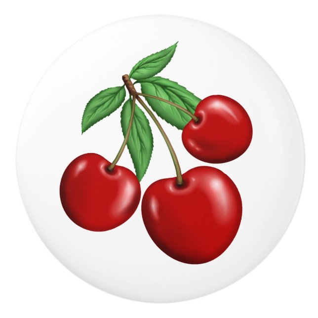 Red Cherries Graphic All Over Pattern Ceramic Knob (Front)