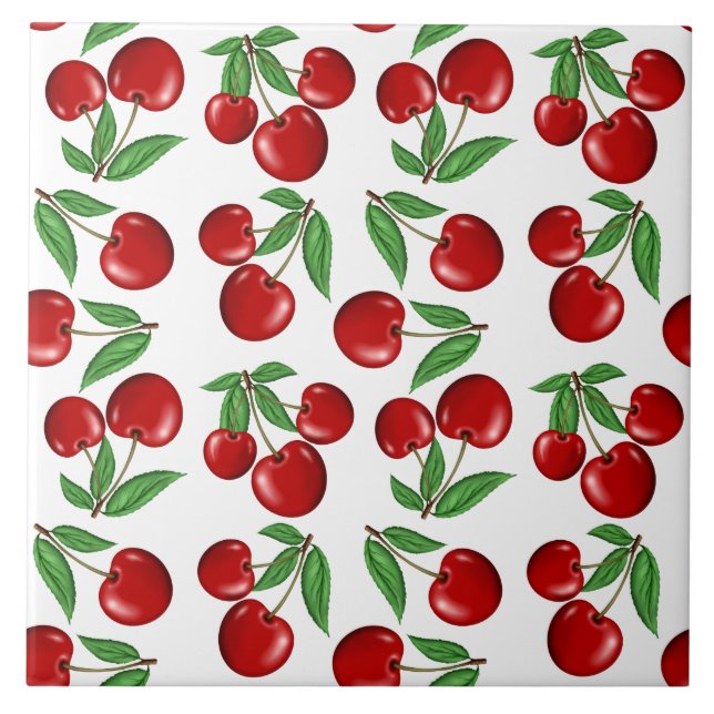 Red Cherries Graphic All Over Pattern Ceramic Tile (Front)