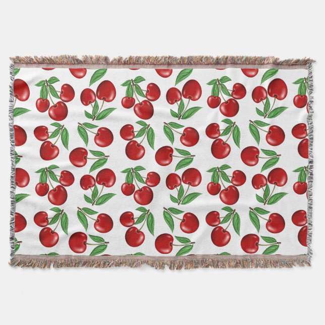 Red Cherries Graphic All Over Pattern Throw Blanket (Front)