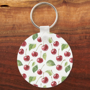 Red Cherries Green Leaves Key Ring