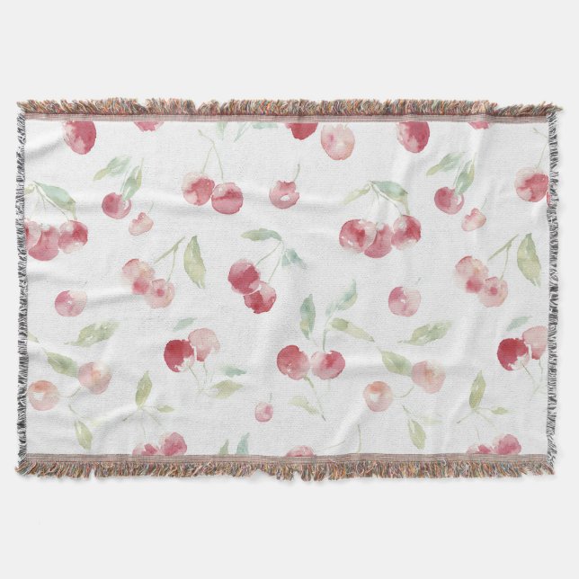 Red Cherries Green Leaves Throw Blanket (Front)