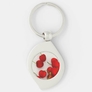Red Cherries in Natural Light Lay on White Key Ring