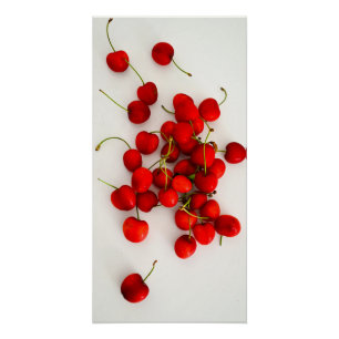 Red Cherries in Natural Light Lay on White Poster