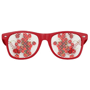Red Cherries in Natural Light Lay on White Retro Sunglasses