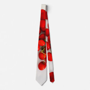Red Cherries in Natural Light Lay on White Tie