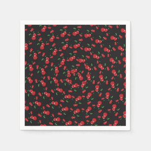 Red Cherries on Black Cute Fruit Birthday Party Napkin