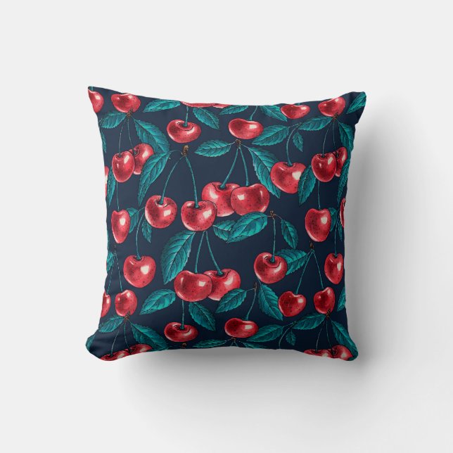 Red cherries on dark blue cushion (Front)