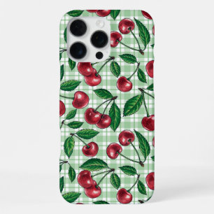 Red cherries on light green gingham iPhone 16 pro max case