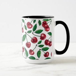 Red cherries on light green gingham mug