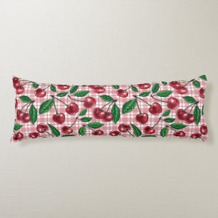 Red cherries on pink gingham body cushion