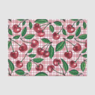 Red cherries on pink gingham tissue paper