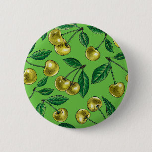 Red cherries on white 6 cm round badge