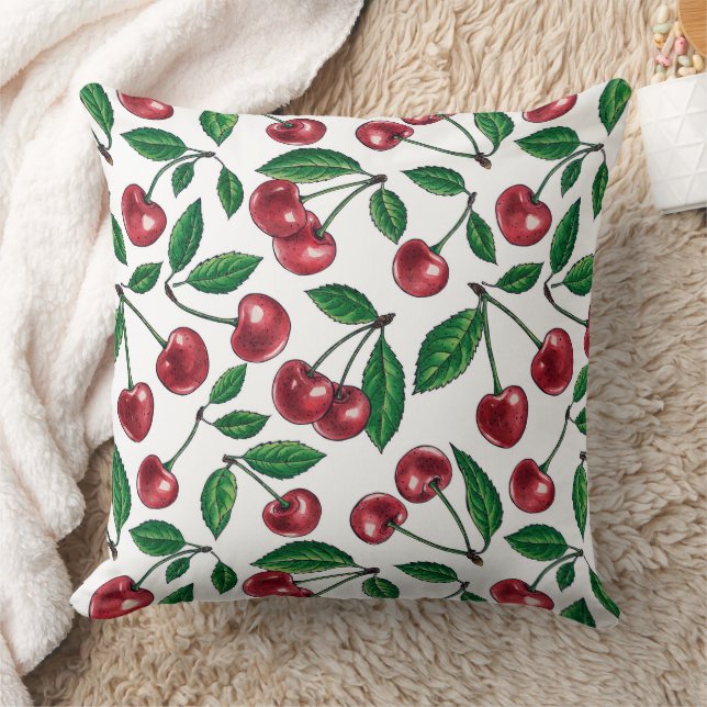 Red cherries on white cushion (Blanket)
