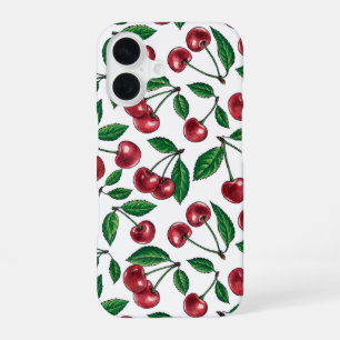 Red cherries on white iPhone 16 case
